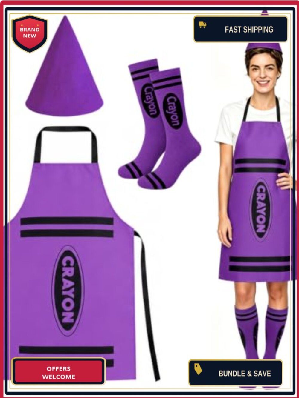 Crayon Costume Set Apron Cone Hat Socks Adult Group Halloween Cosplay